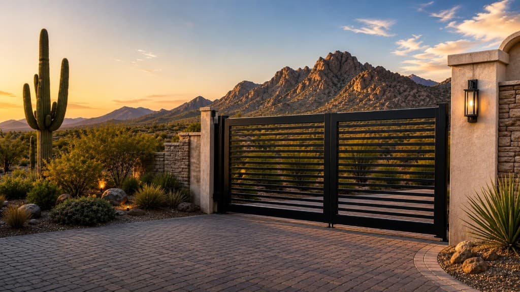 Custom metal driveway gate at an Arizona home